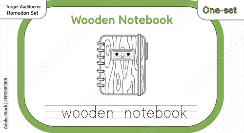 Hand-drawn Wooden Notebook Illustration with Traceable Text