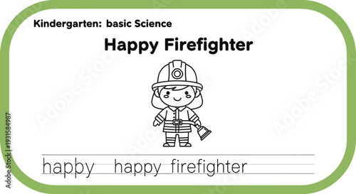Happy Firefighter Cartoon Character for Kindergarten Basic Science Education