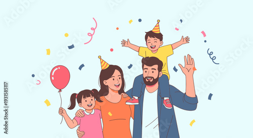 Happy family celebrating birthday together.