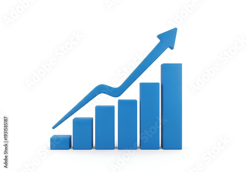 Blue bar graph with upward trend arrow on white background Free Download Blue bar graph with upward trend arrow on white background - GFXLoad