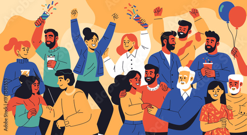 Diverse group of people celebrating together.