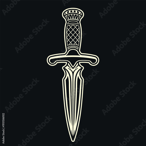 Classic dagger vintage tattoo vector light illustration on dark background