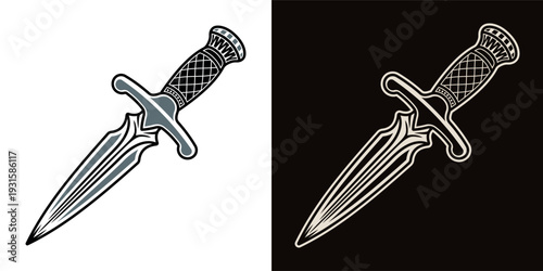 Classic dagger vintage tattoo style vector illustration in two styles