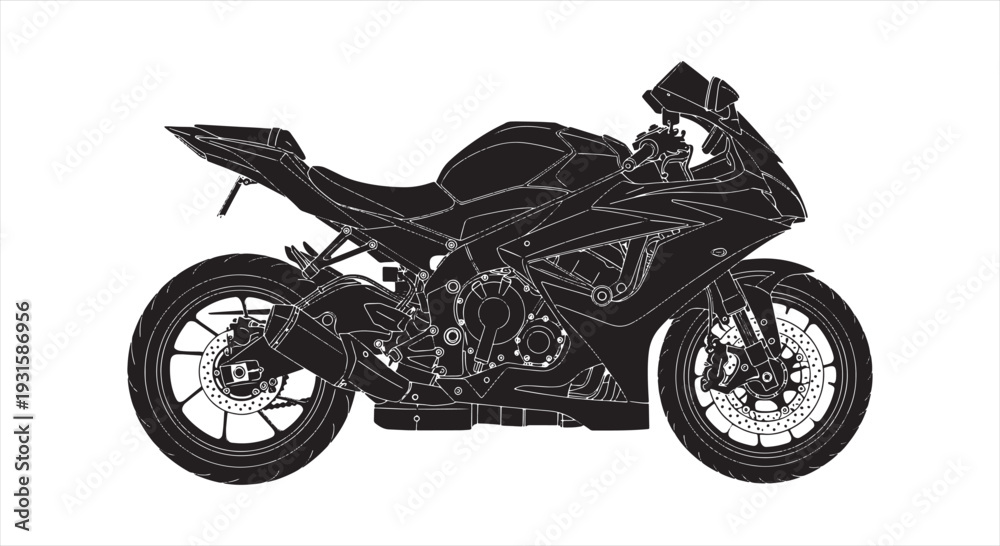 Obraz premium Motorcycle Blueprint – Classic and Vintage Bike CAD Technical Drawing