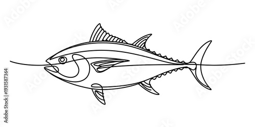 Continuous line drawing of a tuna fish, a minimalist and elegant representation of marine life. Vector, illustration