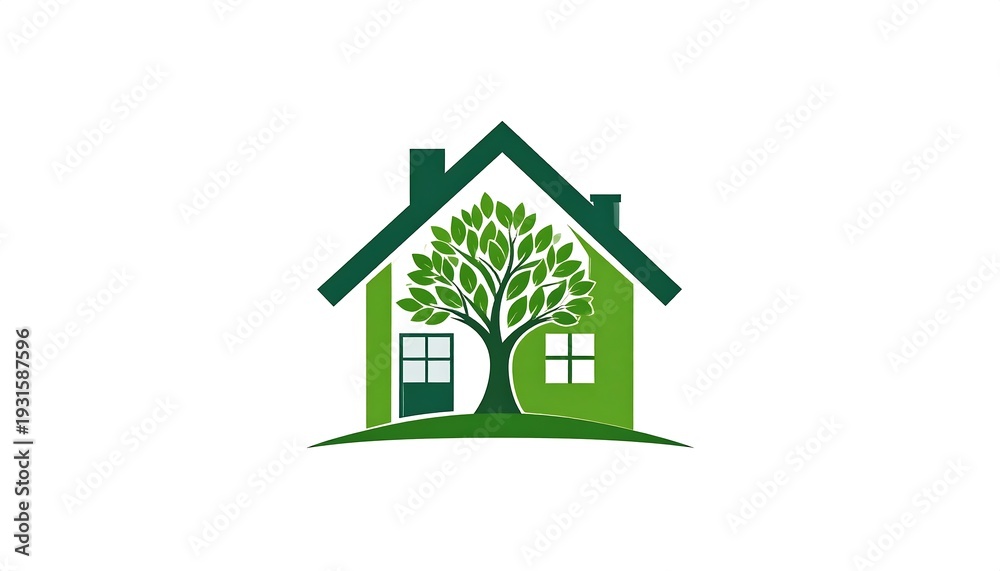 Fototapeta premium Simplified house illustration with a tree inside, suggesting nature and housing