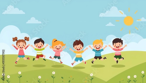 Happy Children Jumping and Playing Outdoors