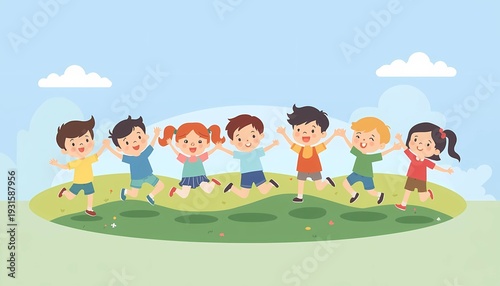 Happy Children Jumping and Playing Outdoors