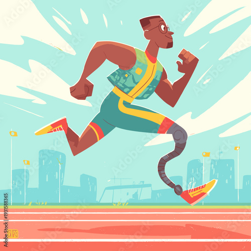 Athlete Sprinting With Carbon Running Blade