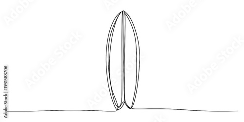 A minimalist black and white line drawing of a bivalve shell standing upright on a flat surface Vector, illustration