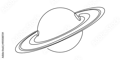 Simple line drawing of a planet with rings resembling saturn on a white background Vector, illustration