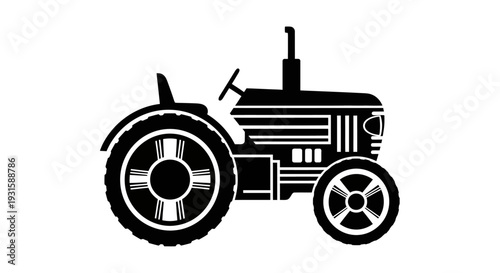 Black and White Tractor Illustration.