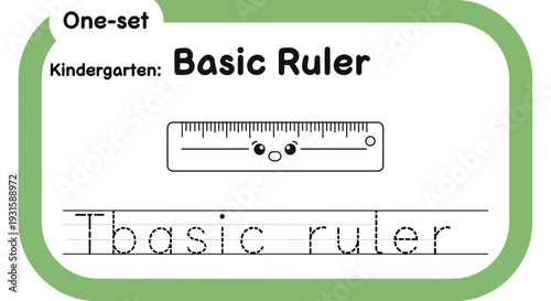 Kindergarten Basic Ruler Cartoon Character with Traceable Text for Learning