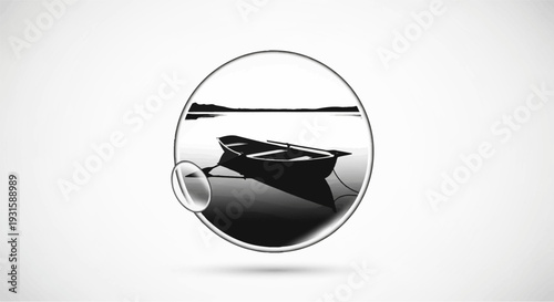 Black and White Boat in Mirror.