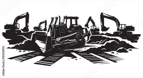 Excavator Blueprint – Construction Machinery CAD Technical Drawing