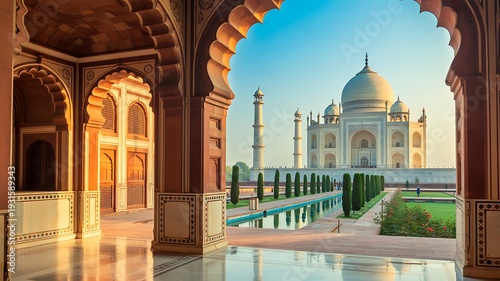 Elegant peacock and white mughal palace illustration