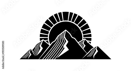 Black and White Mountain Landscape Illustration.
