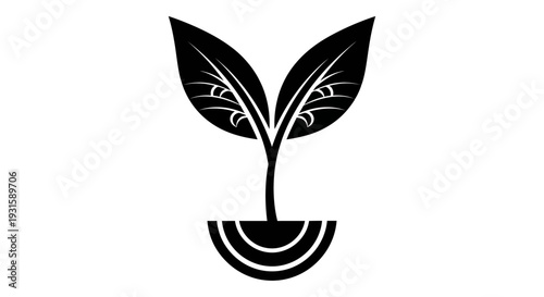 Black and White Seedling Graphic Illustration.
