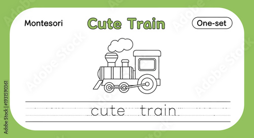 Montessori Cute Train Coloring Page for Kids - Trace and Learn
