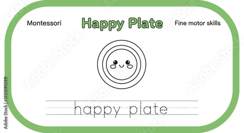 Montessori Happy Plate Fine Motor Skills Tracing Worksheet for Kids