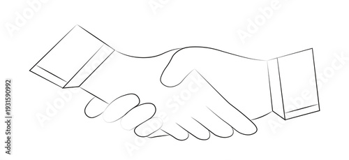 Simple black and white line art handshake illustration symbolizing a successful professional business agreement deal.