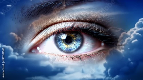 Blue Eye Emerging from Cloudy Sky.