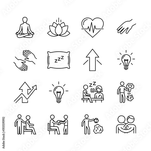 Self care and mental health vector icons for therapy and healing