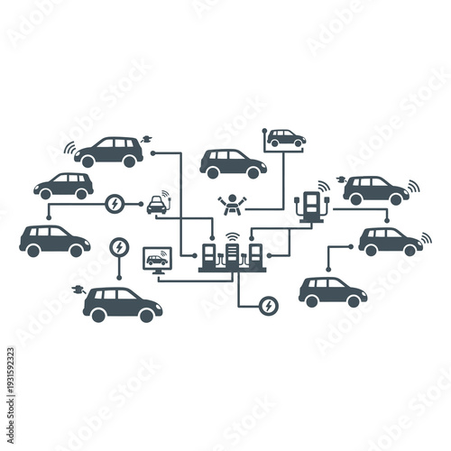 Connected Cars Network System Illustration.