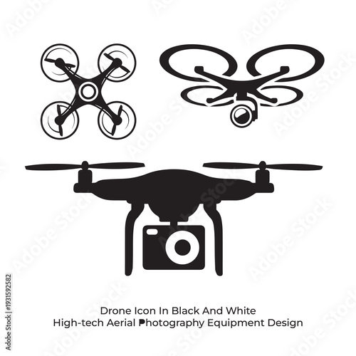 Drone Icon in Black and White, High-Tech Aerial Photography Equipment Design