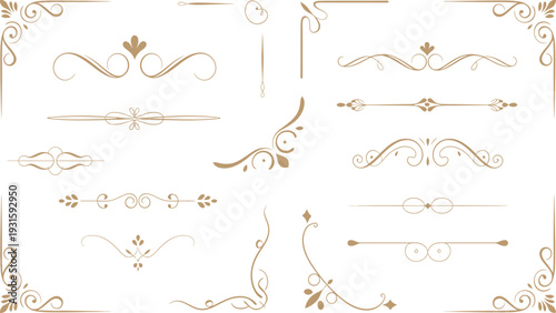 Vintage ornament flourish divider set, elegant decorative elements, classic border lines, wedding invitation vector illustration collection design