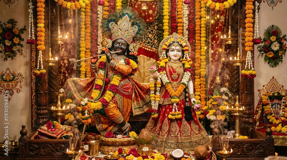 Obraz premium Divine Radha Krishna Idol Decorated for Festival
