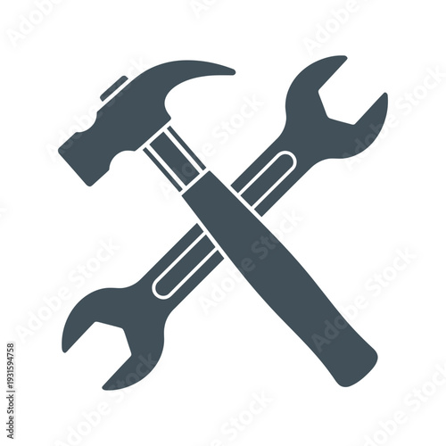 Crossed Hammer and Adjustable Wrench Tools.