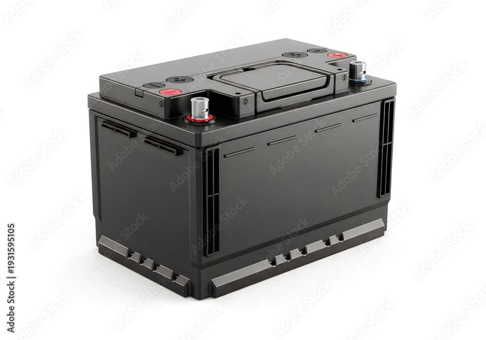 Fototapeta premium Black car battery isolated on white background for automotive use