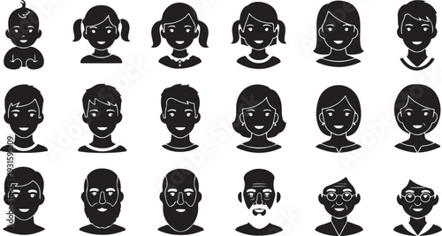 Diverse group of faceless people icons in a black silhouette
