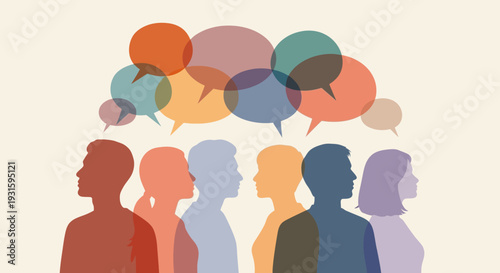 Diverse Group Communication with Colorful Speech Bubbles - Collaboration and Idea Sharing