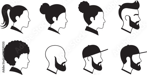 Diverse collection of profile portraits in bold black silhouette