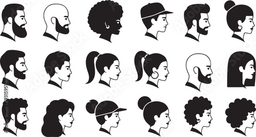Diverse collection of headshots featuring varied hairstyles a striking silhouette