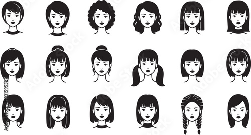 Collection of diverse female portrait icons in a minimalist silhouette