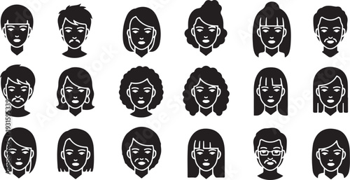 Diverse group of facial profiles presented as a striking silhouette