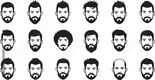 Collection of diverse male faces with various beard styles silhouette