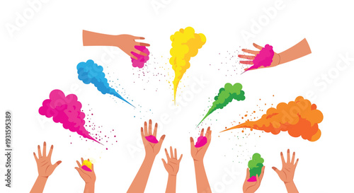 Set of colorful hands throwing paint vector