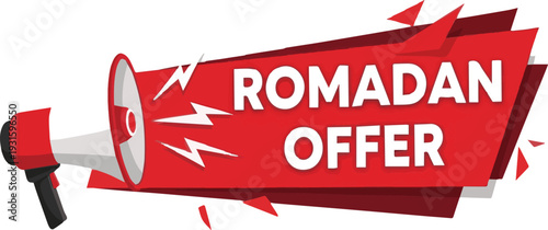 Red Megaphone Announcing Ramadan Offer With Lightning Bolts And Banner special offer