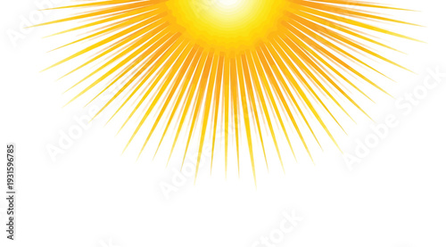 Vibrant yellow sunburst with rays isolated on white background shining brightly