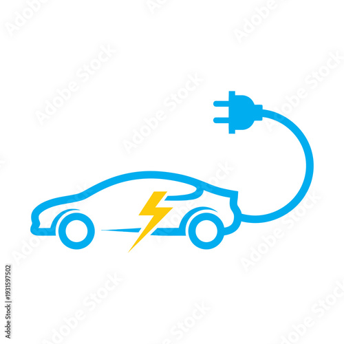 Electric Car Charging with Lightning Bolt.