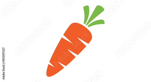 Stylized orange carrot with green leaves on a white background