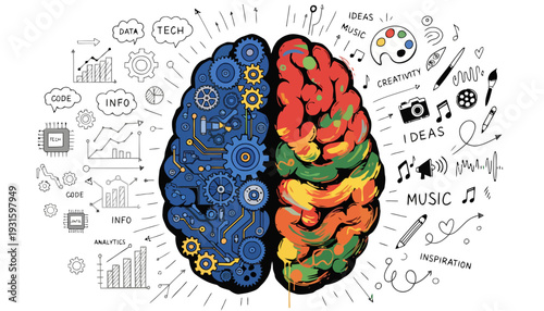 Creative brainstorming and technical innovation concept with brain