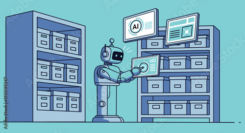 Robot Retrieving Files from Storage Shelves.