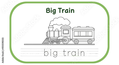 Big Train Coloring Page for Kids: Simple Line Art of a Steam Locomotive