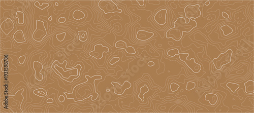 Topographic Contour Map Texture Pattern With Brown Terrain Lines And Abstract Elevation Detail brown background.