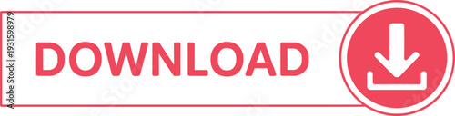 Red and white " DOWNLOAD" button with a download icon vector illustration